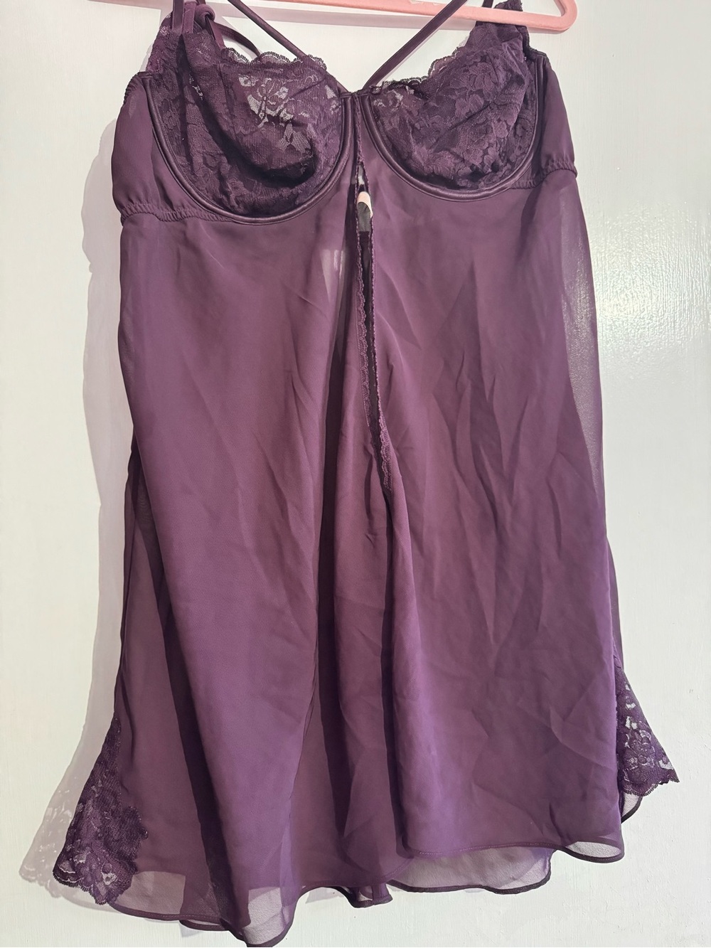 Cacique Plum Lace & Sheer Babydoll Chemise